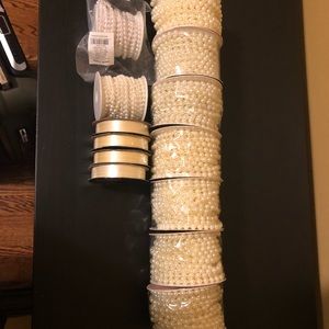 New Lot of white & cream beaded pearls and ribbon